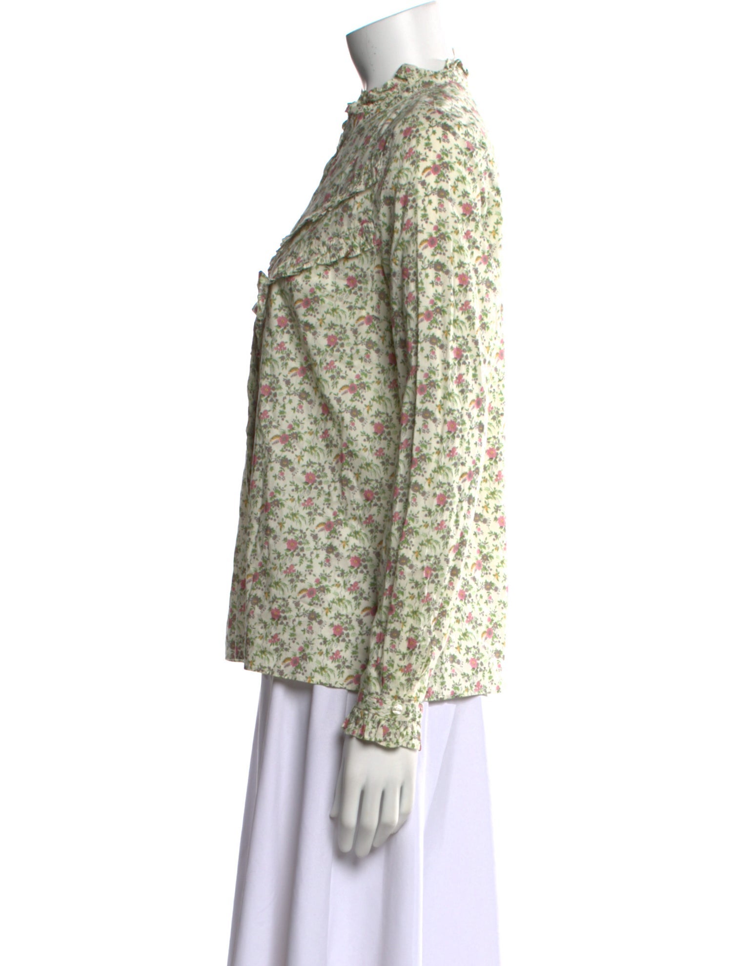 Sézane Floral Print Mock Neck Button-Up Top